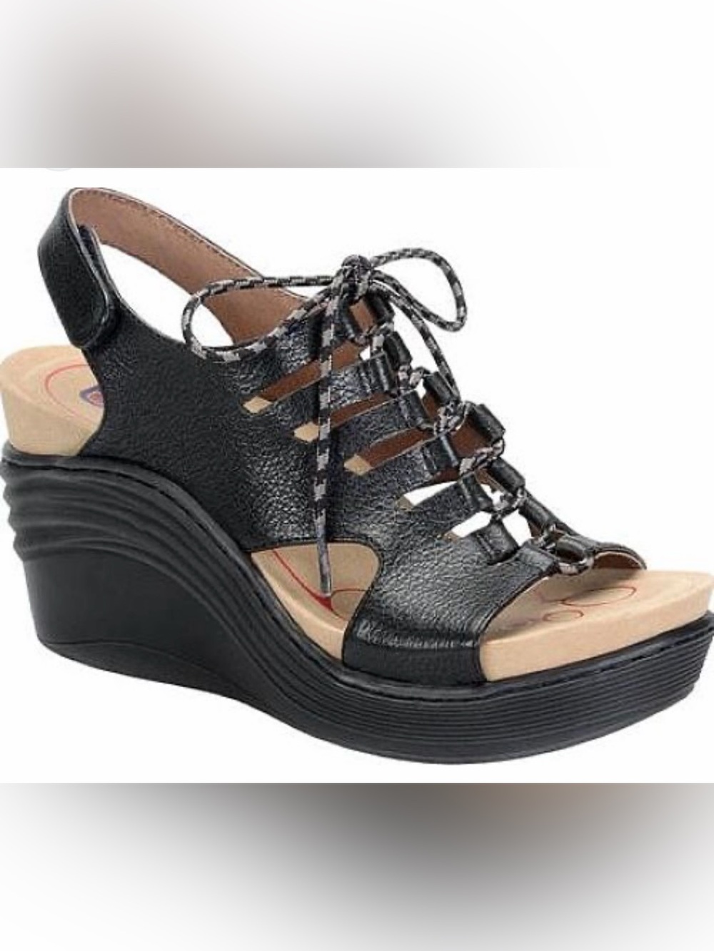 Bionica Black Lace-Up Platform Wedge Sandals